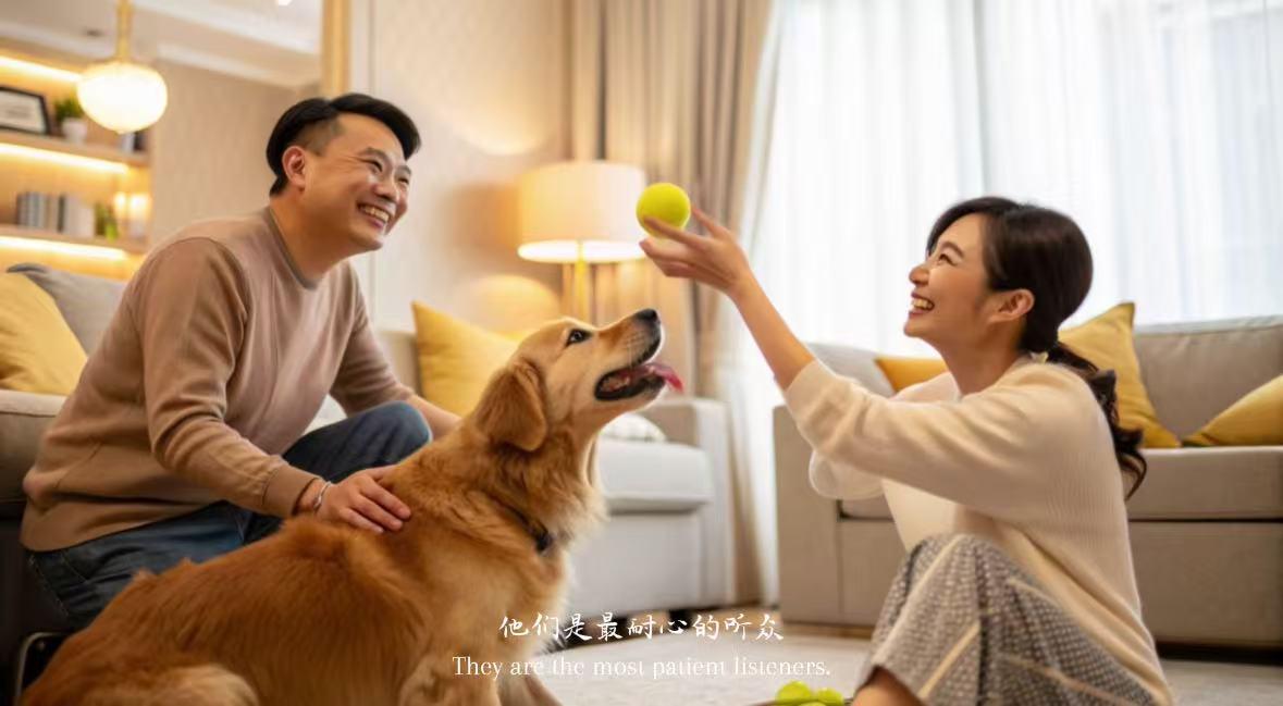 金毛犬和主人的温馨时刻